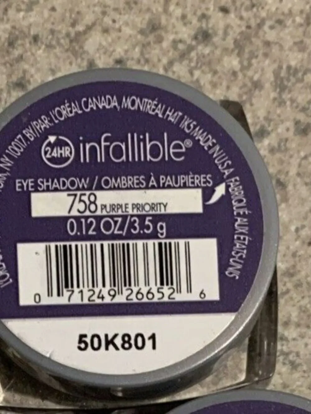 NEW  LOREAL Infallible 24 Hour Eye Shadow 758 Purple Priority 0.12oz